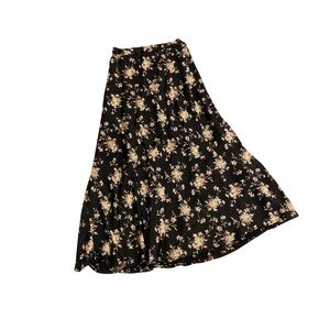 Vintage 1990s Ann Taylor Maxi Black Brown Floral Skirt High Waist Women 2 Boho